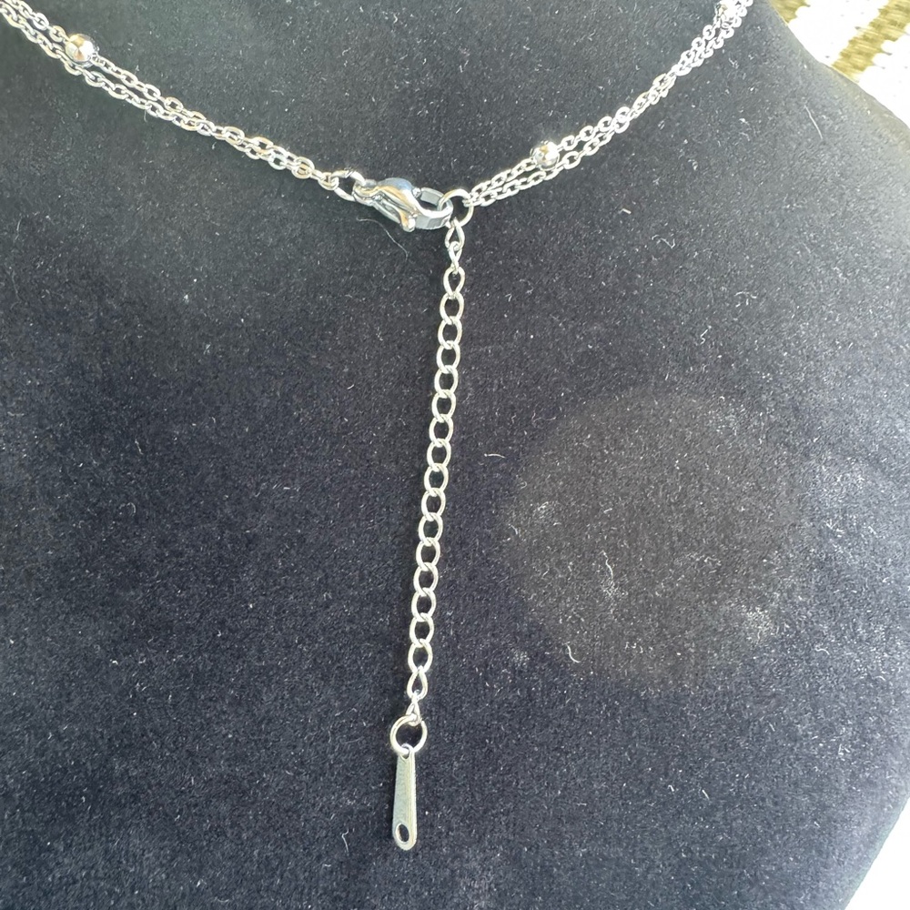 Stainless Steel Layered Necklace with Pendant and Beads - Picture 4 of 6